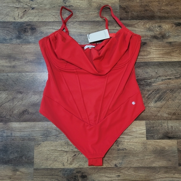 Popilush Women's Red Corset Cowl Neck Shapewear Tummy Control Bodysuit Size XXL - Picture 6 of 11